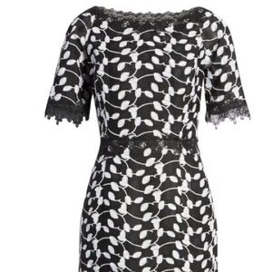 Shani Elegant Black White Lace Dress, Size 12, Knee Length, Fully Lined.